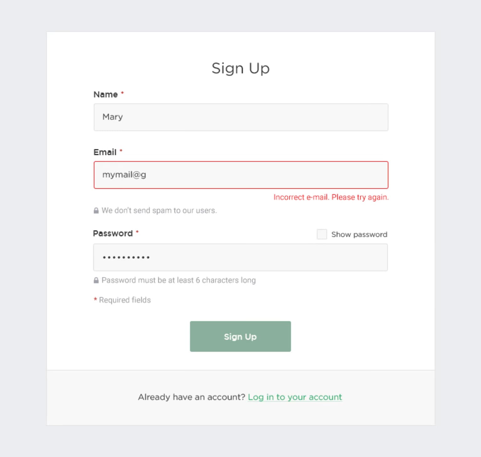 Form validations example